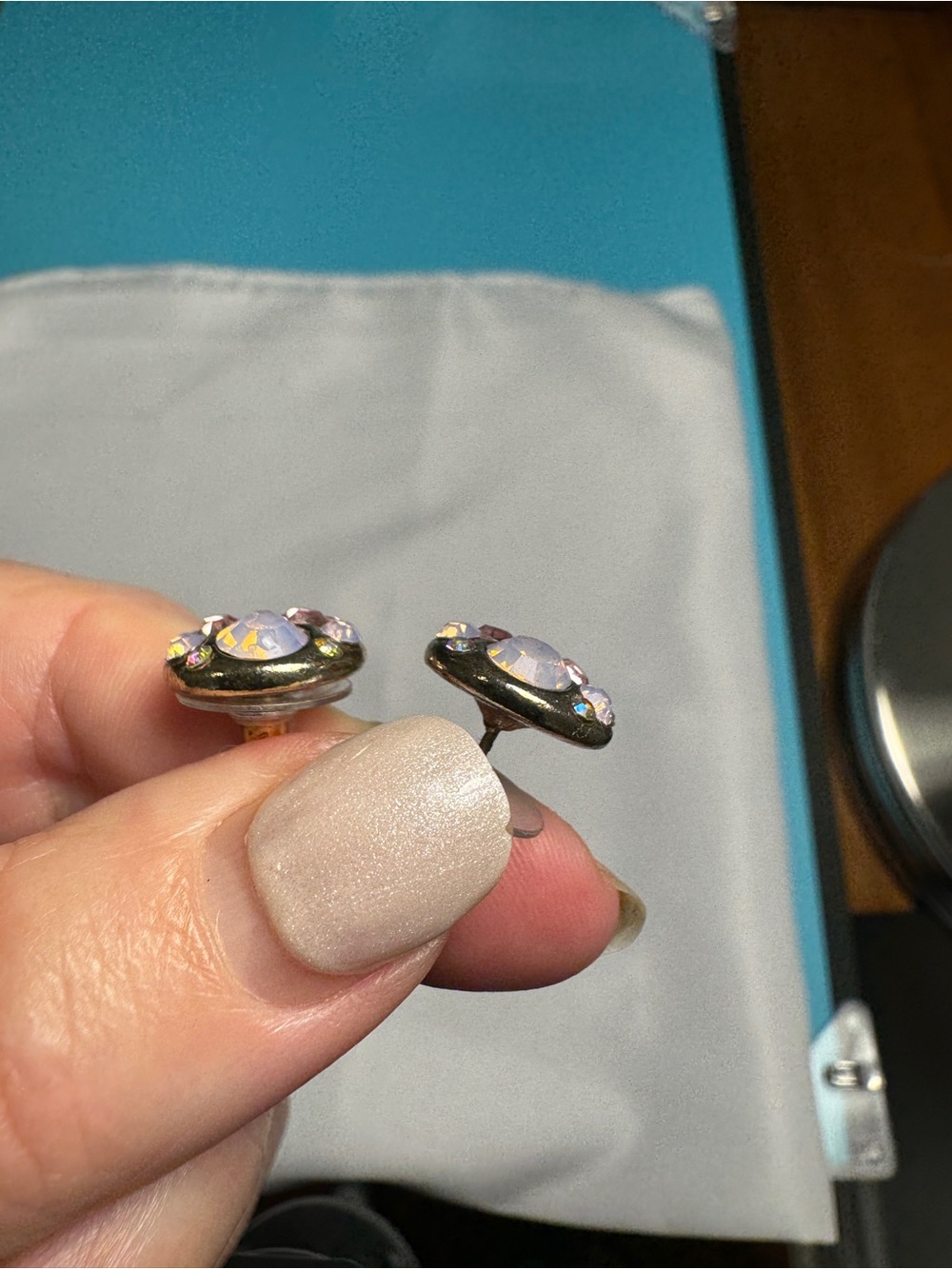 Crystal Cluster Round Stud Earrings in Lavender and Iridescent Tones - Picture 2 of 5